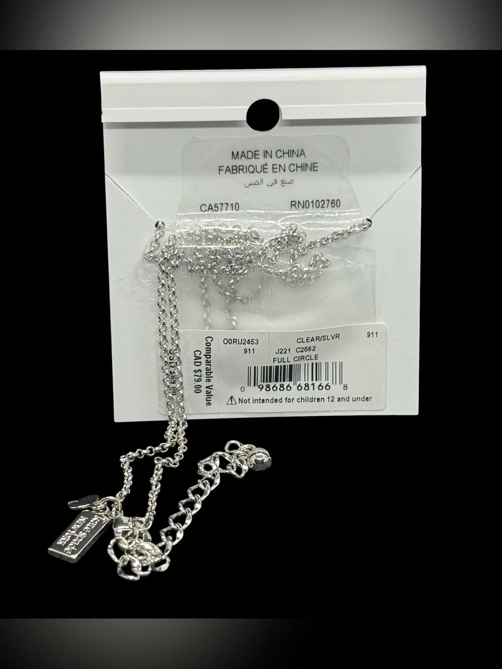 ♠️KATE SPADE♠️Full Circle Silver-Tone CZ Pendant Necklace w/ Dust Bag/NWT